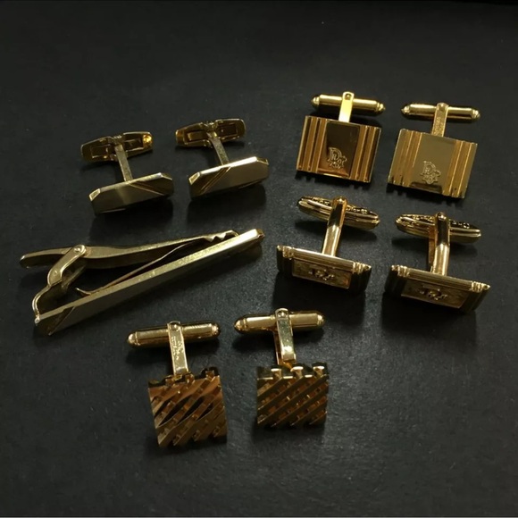 Authentic Christian Dior Yves Saint Laurent Gold Tone Cufflinks & tie clip PICK1 - Picture 2 of 11